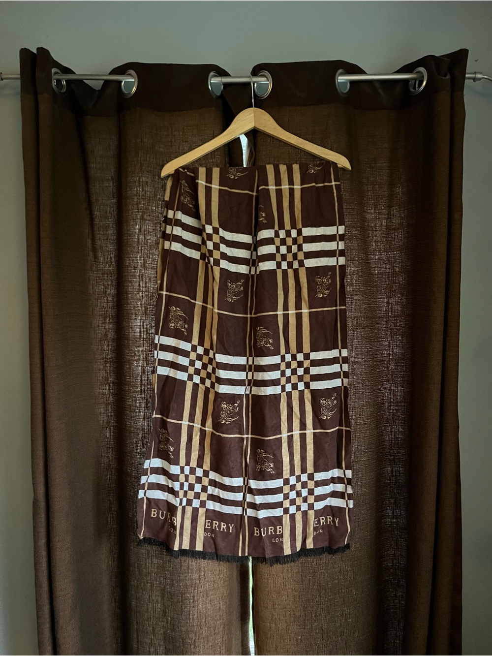 Burberry Brown & Cream Plaid Silk Scarf Wrap